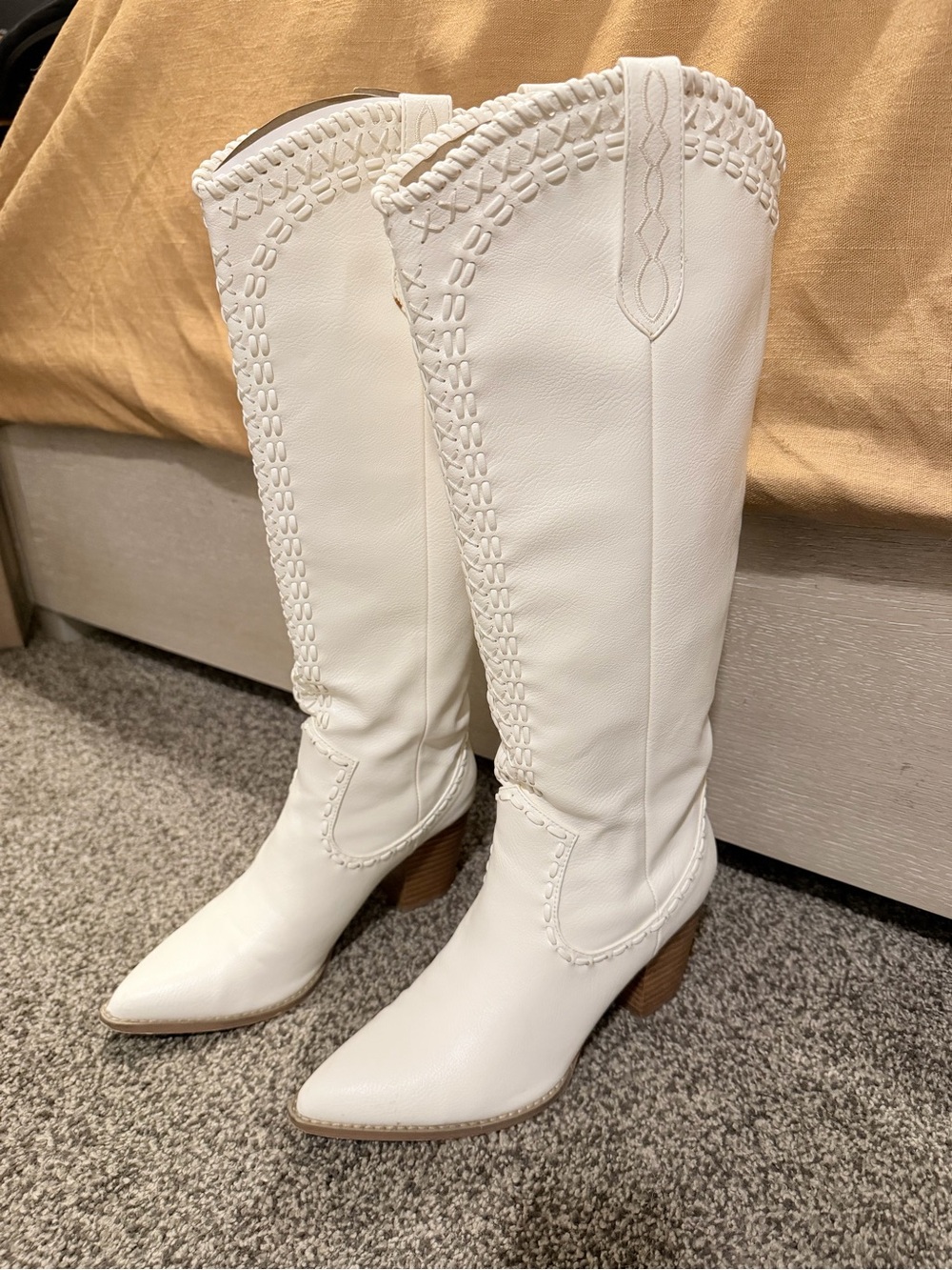 Billini White Over-the-Knee Western Boots with Braided Trim